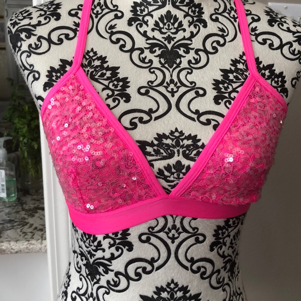 Pink sequin lace bra